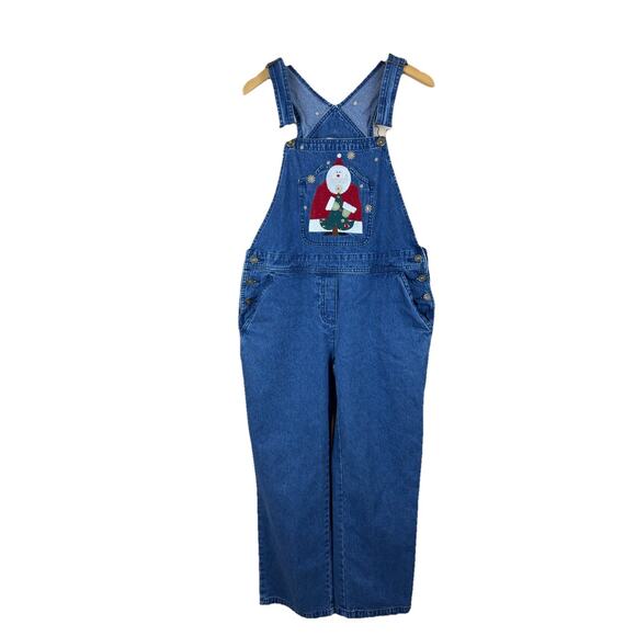 Christopher & Banks Womens Denim Overalls With Santa Embroidery Size M Y2K - Picture 1 of 15